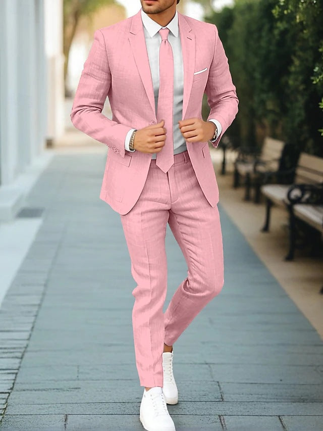 Ellis Linen-Blend Suit Set — Pink