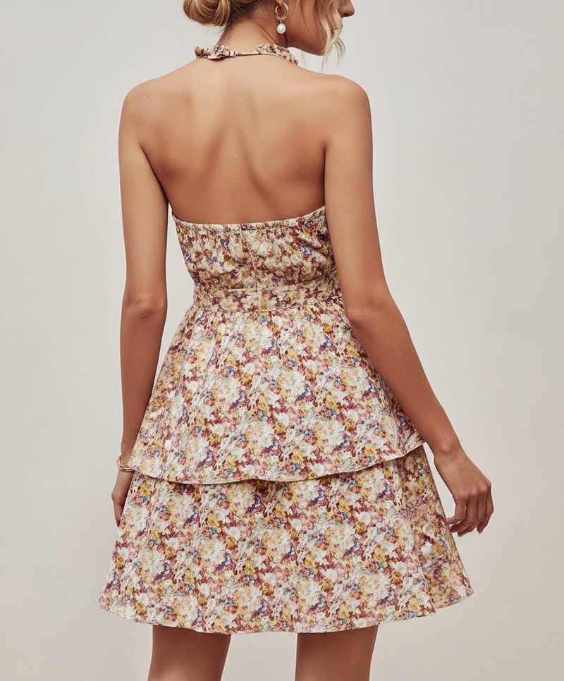 Ayla Ruffle Halter Midi Dress — vista trasera