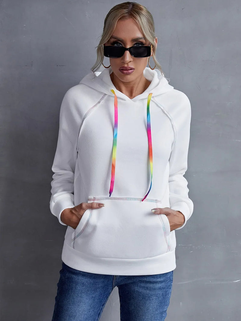 Ivy Lane Contrast Stitching Drawstring Raglan Sleeve Hoodie | Hazel & June Hot Pink
