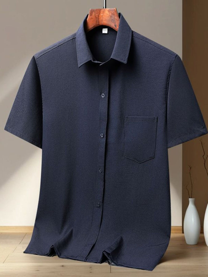 Men's Full Size Button Up Short Sleeve Shirt Plus Size Navy Blue