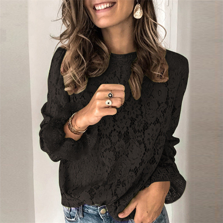 Kaia Lace Hollow Blouse — Black