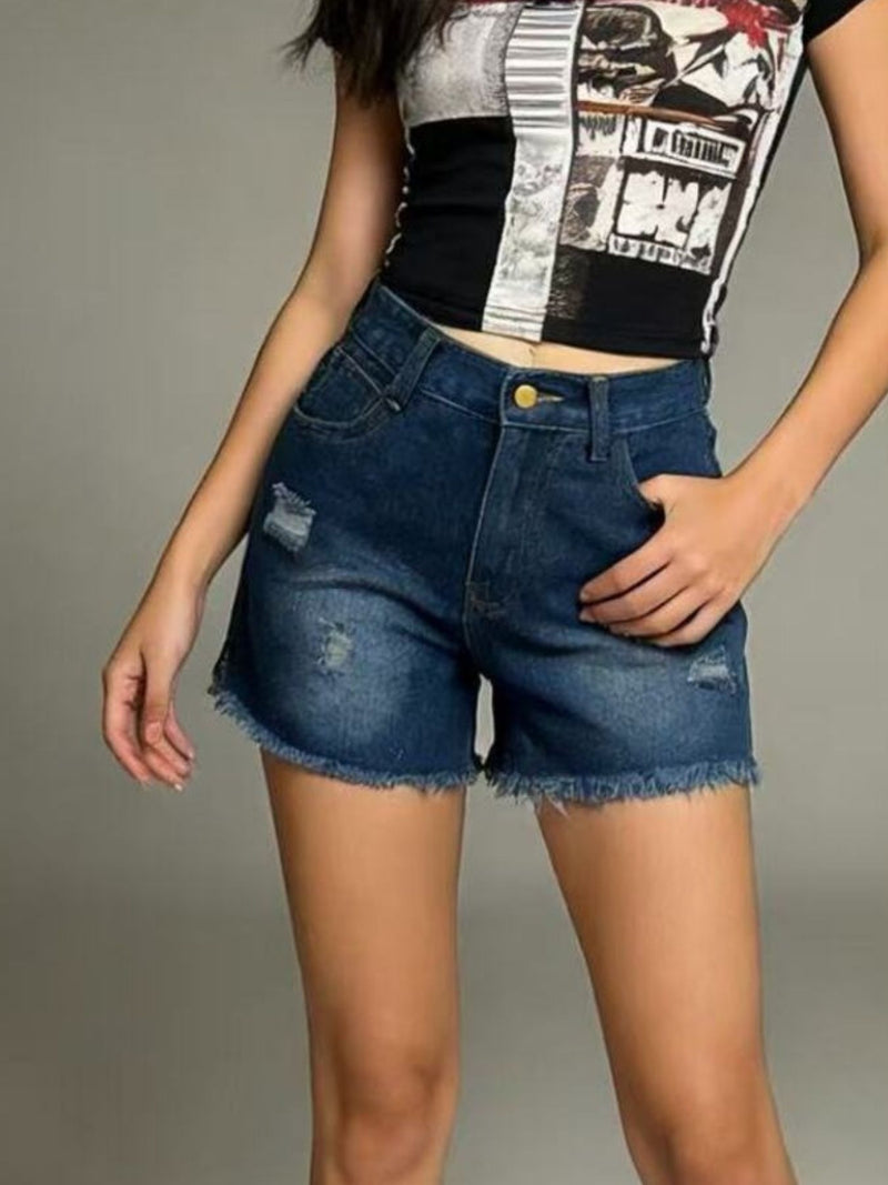 Distressed Frayed Hem Denim Shorts 2