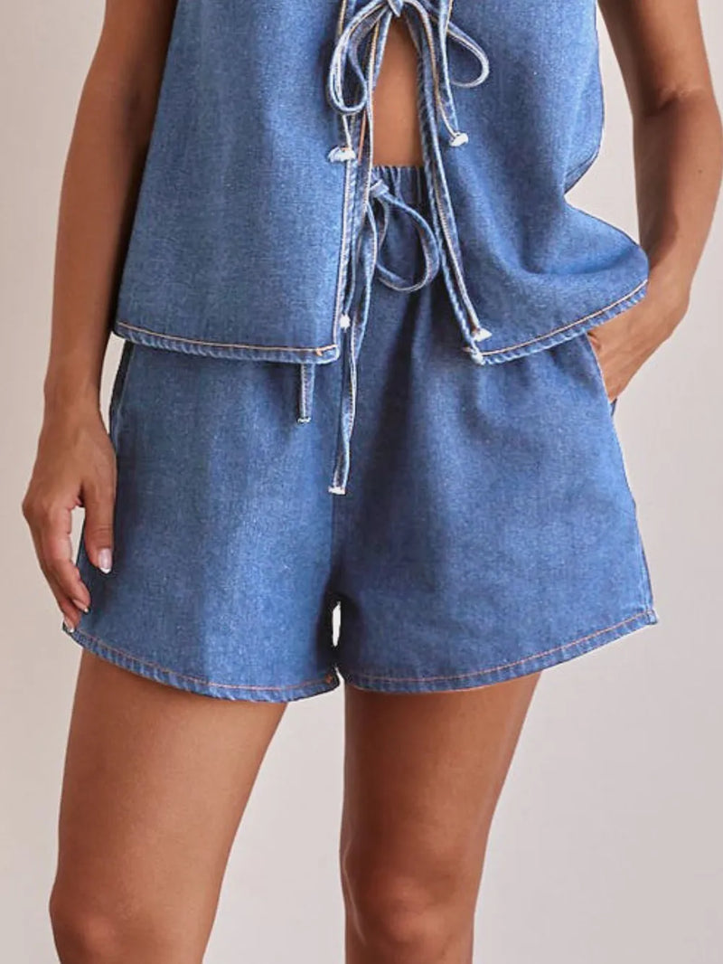 Elastic Waist Denim Shorts 7