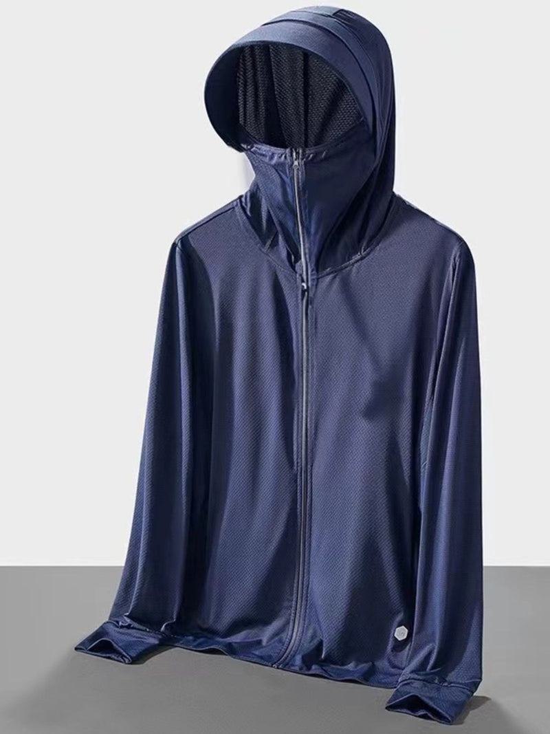Men's Plus Size Hooded Performance Jacket With Face Shield Navy Blue