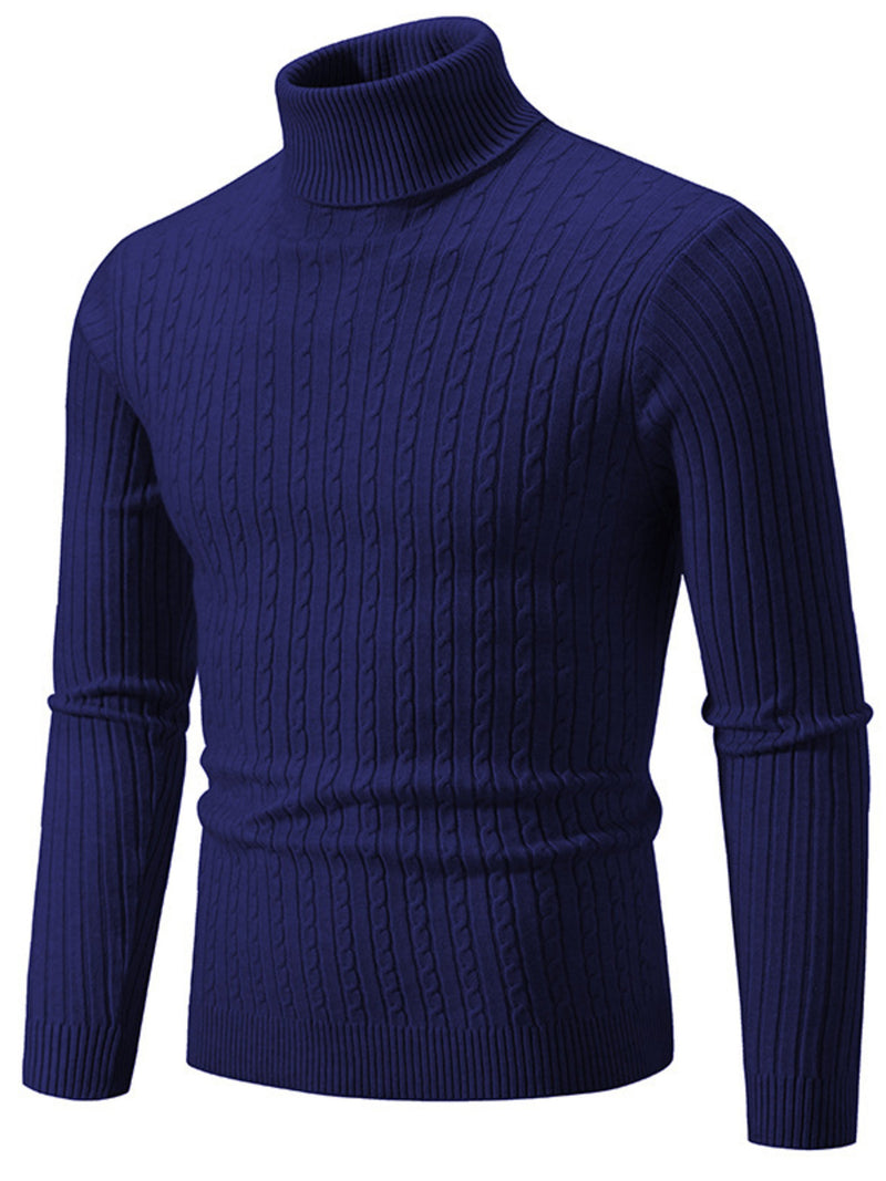 Men's Plus Size Ribbed Turtleneck Long Sleeve Sweater Navy Blue