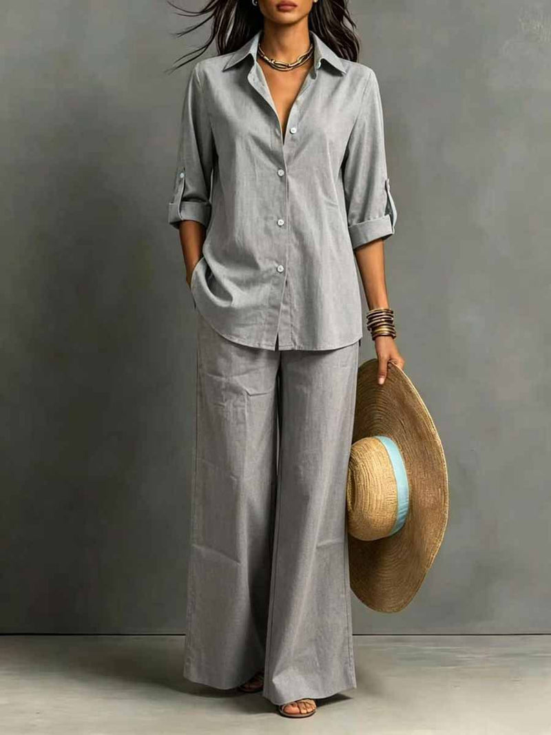 Marisol Linen Resort Co-ord Set — Light Gray