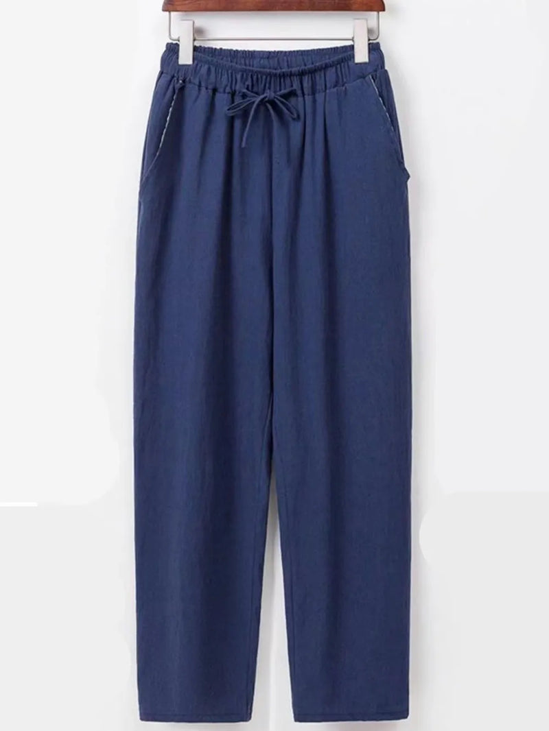 Men's Plus Size Drawstring Wide Leg Pants | Hazel & June Navy Blue