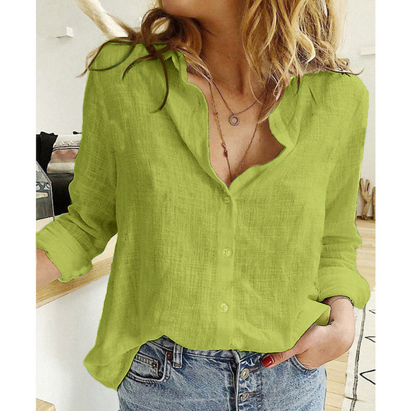 Faye Button Lapel Blouse — Green