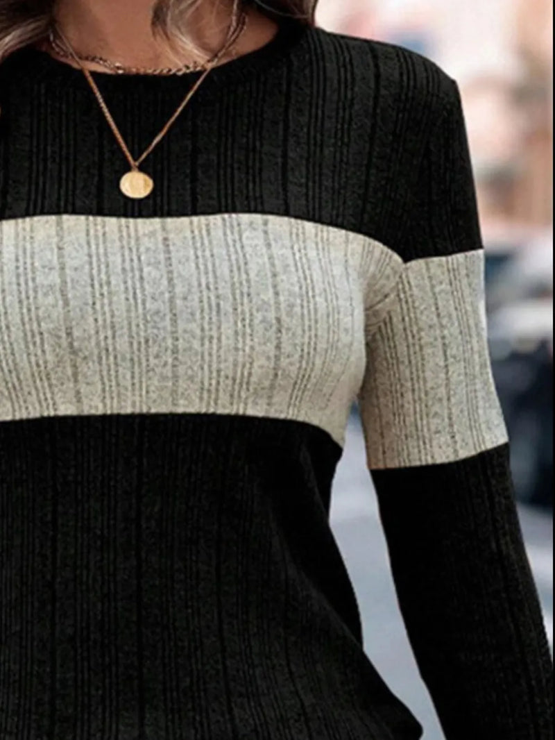 Color Block Round Neck Long Sleeve Sweater 6
