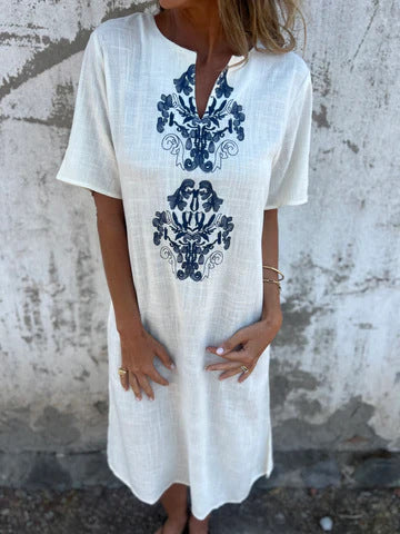 Cosima Baroque-Print T-Shirt Dress — Milky White