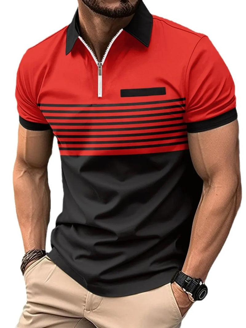 Men's Full Size Collared Neck Contrast Polo Plus Size 8