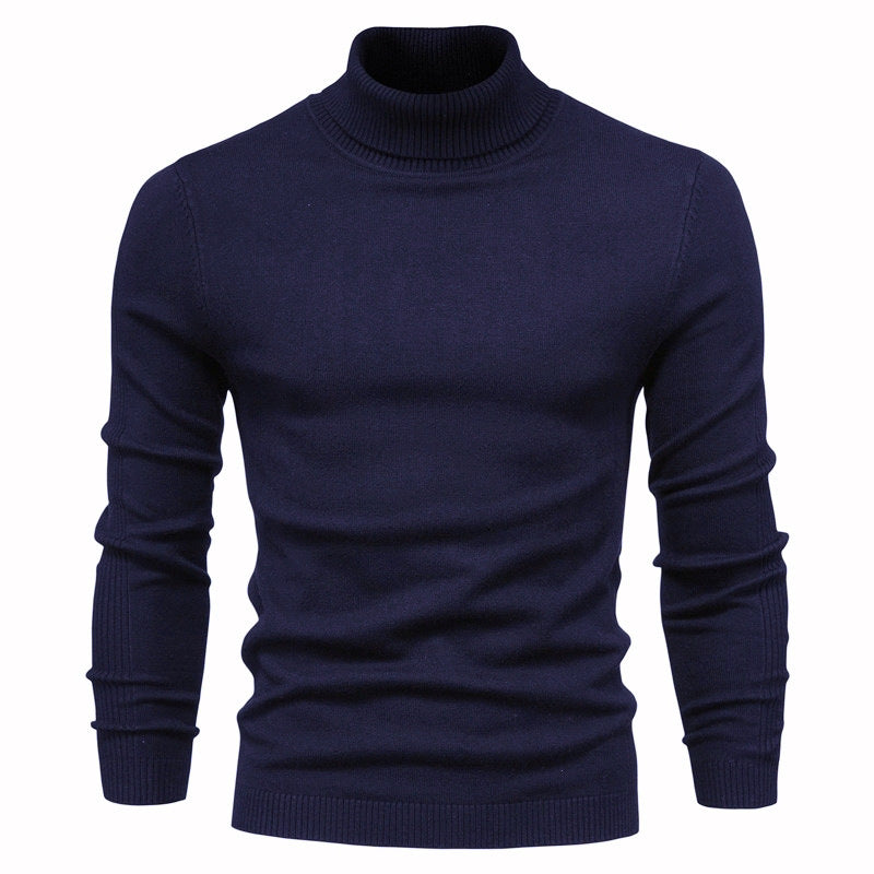 Grey Turtleneck Sweater — Navy Blue