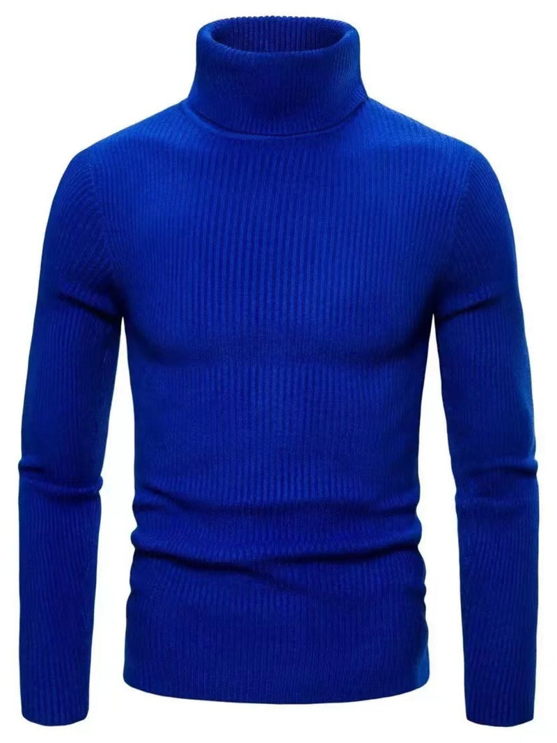 Men's Plus Size Ribbed Turtleneck Long Sleeve Sweater Sapphire Blue