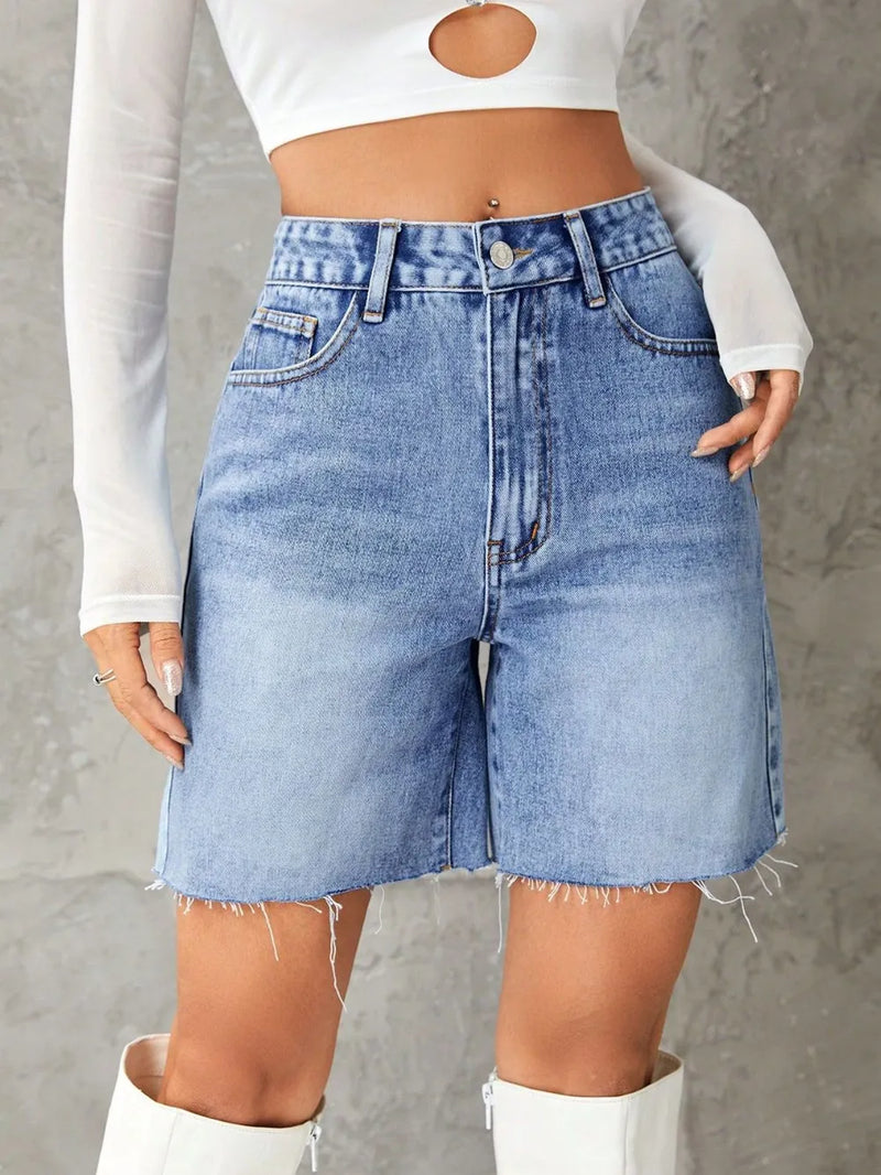 Frayed Hem Denim Shorts 4