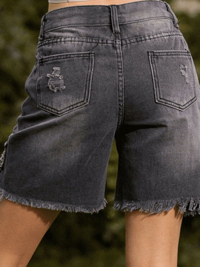Full Size Ripped Frayed Hem Denim Shorts Plus Size 5