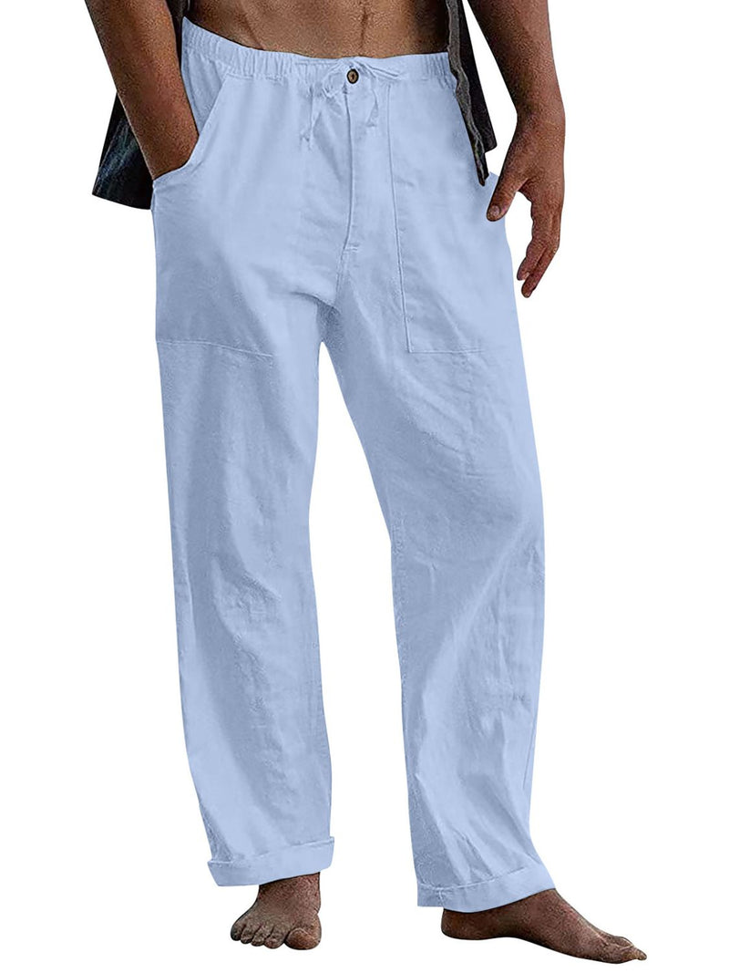 Men's Full Size Drawstring Straight Leg Pants Plus Size Light Blue