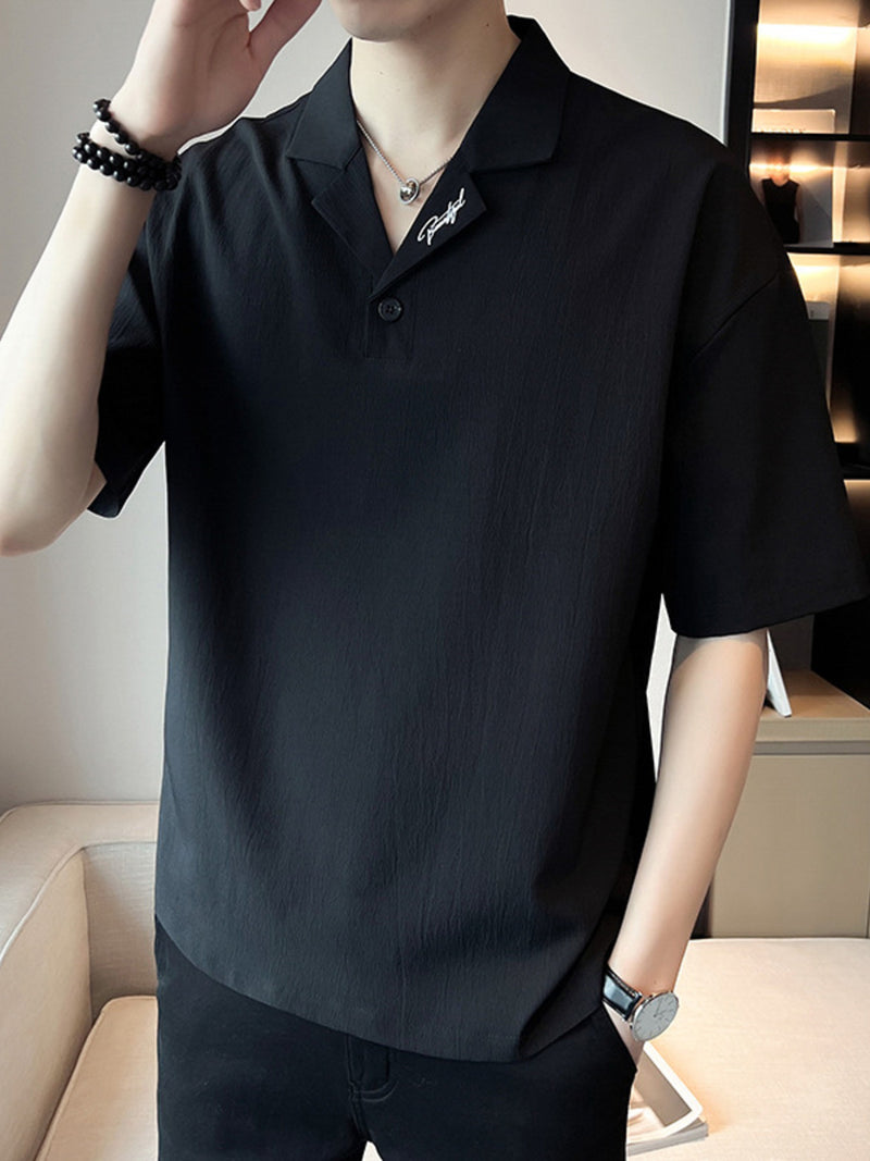 Men's Plus Size Short Sleeve Polo Shirt with Embroidered Detail | Hazel & June Black