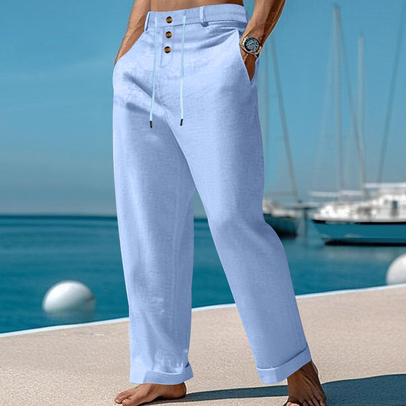 Cotton-Linen Straight Chinos 2