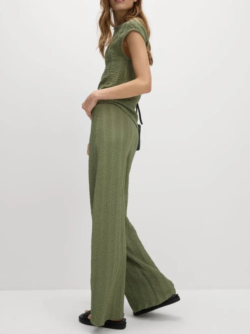 Round Neck Cap Sleeve Top and Pants Set 2