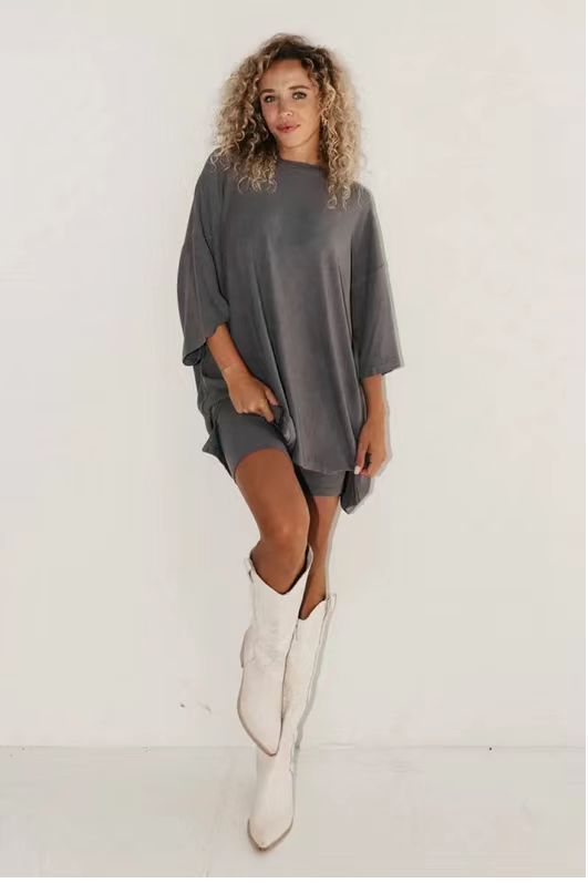 Mina Tee Short Set — Dark Gray