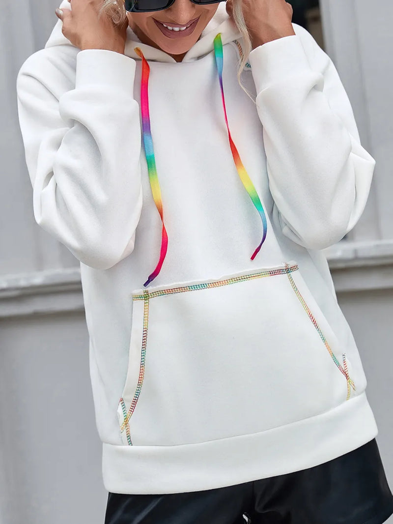 Ivy Lane Contrast Stitching Drawstring Raglan Sleeve Hoodie 1