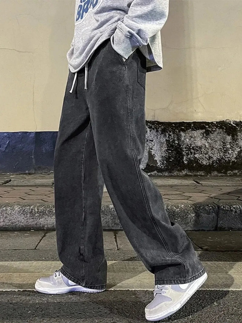 Men's Full Size Drawstring Wide Leg Jeans Plus Size 2