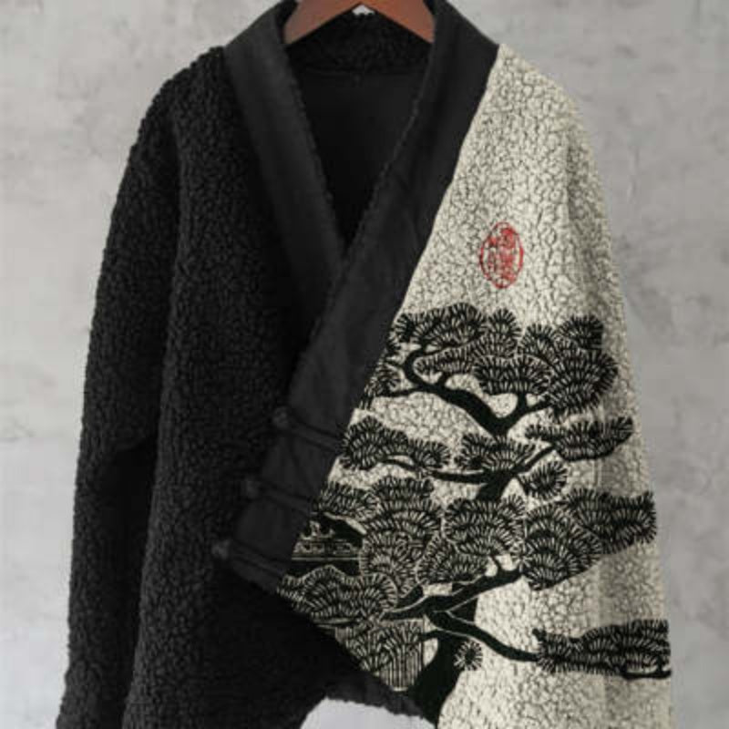 Pine-Print Sherpa Kimono Cardigan 2