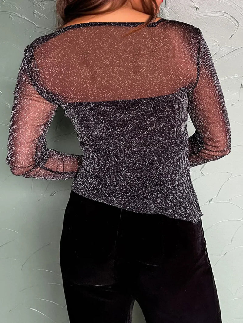 Metallic Glitter Mesh Long Sleeve Top 2