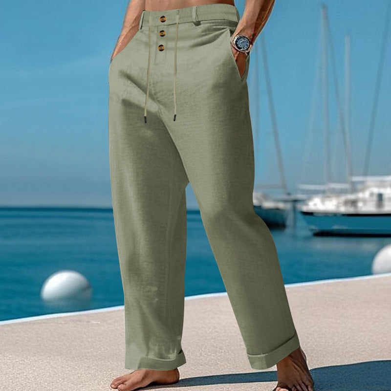 Cotton-Linen Straight Chinos 3