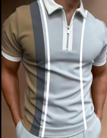 Silas Printed Stripe Polo Tee — Khaki