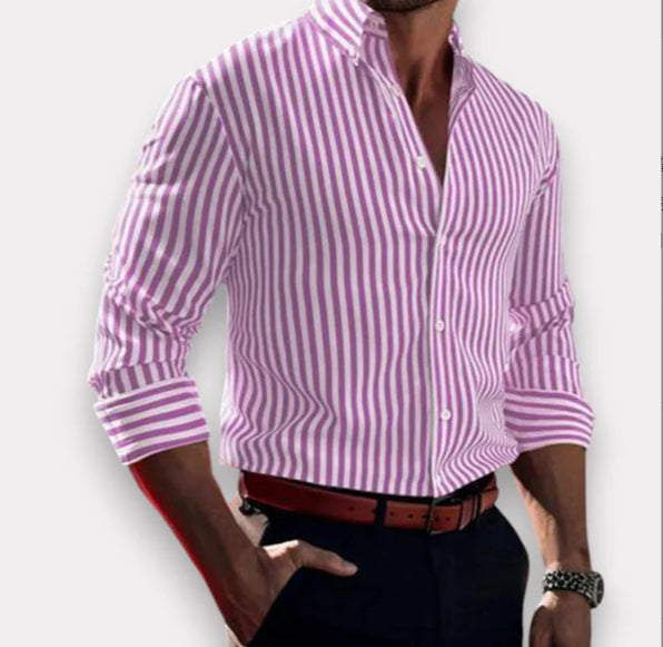 Arden Stripe Lapel Shirt — Pink