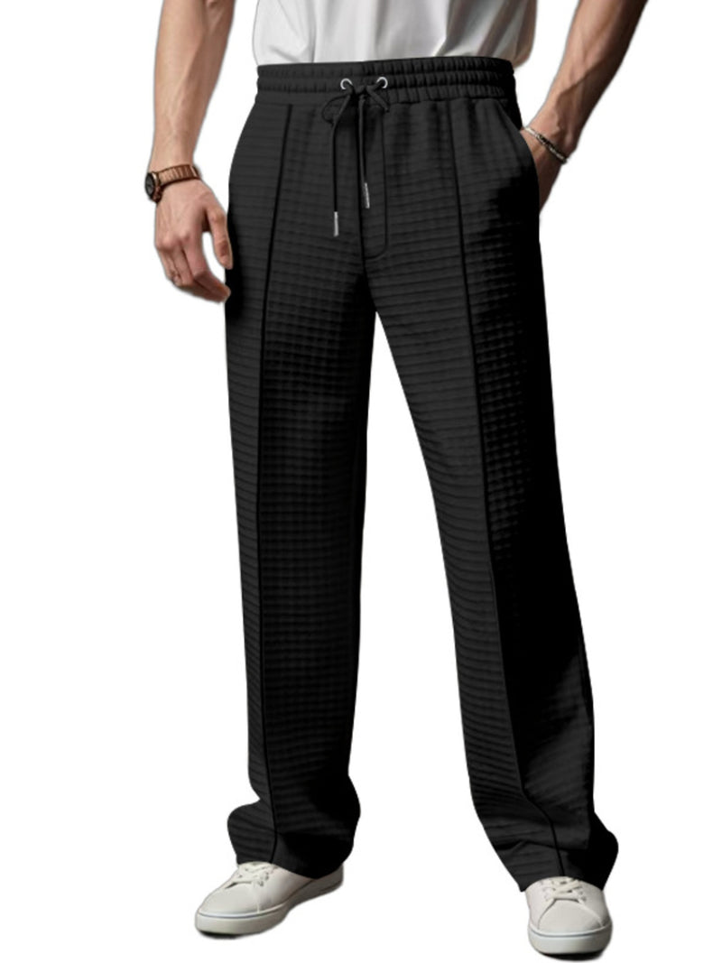 Men's Full Size Textured Drawstring Casual Pants Plus Size Black