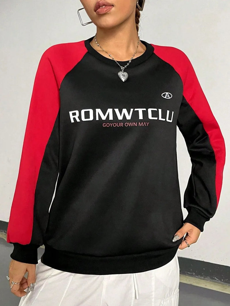 Letter Graphic Round Neck Long Sleeve Sweatshirt 4