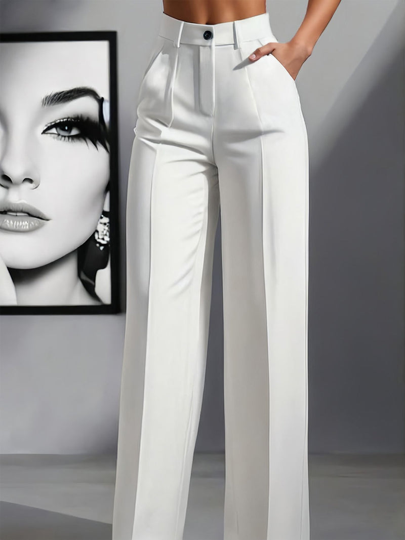 Margot Pleated Wide-Leg Trousers — White