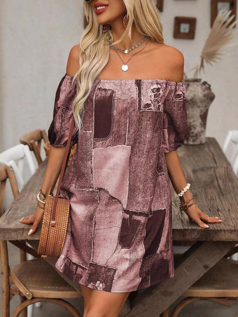 Patchwork Off Shoulder Denim Mini Dress 7