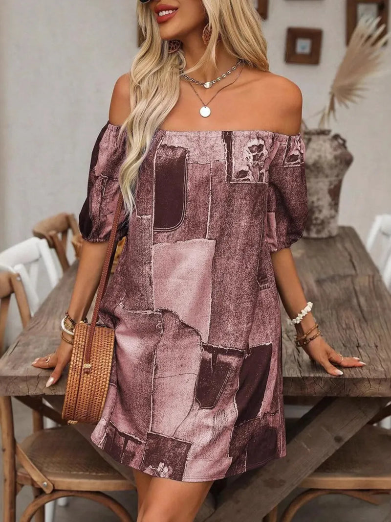 Patchwork Off Shoulder Denim Mini Dress 4