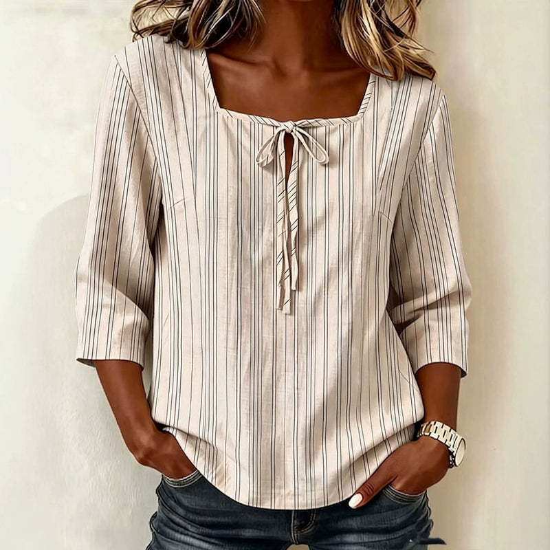 Loose-fit Casual Printed Lace-up Square-neck W 1