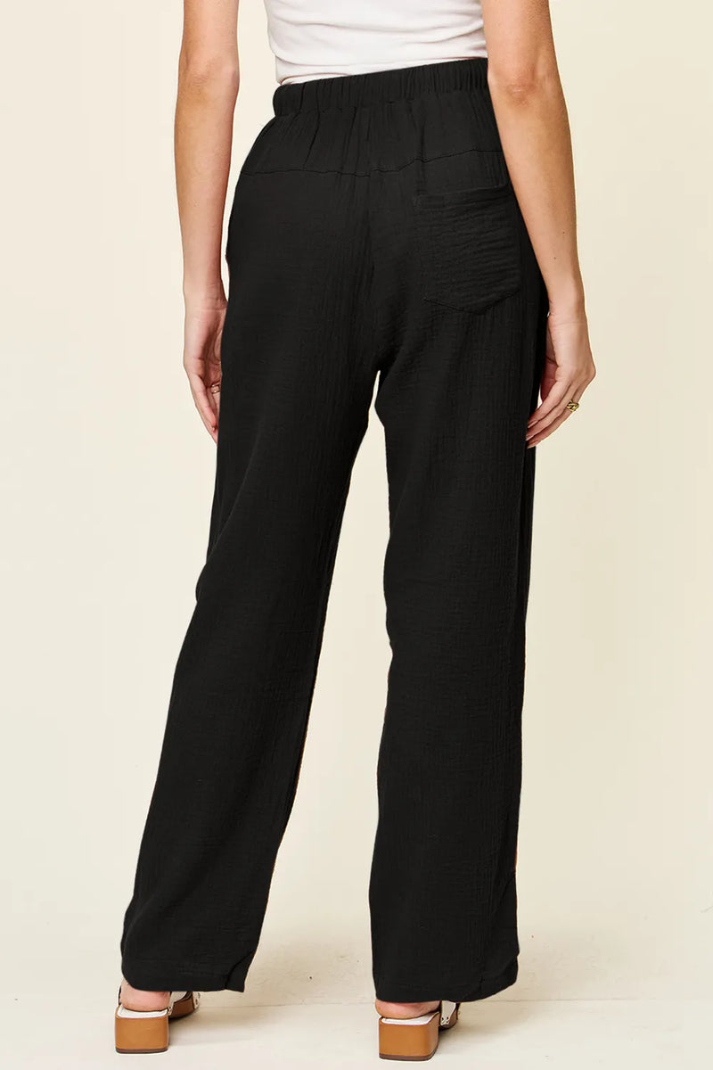 Double Take Full Size Texture Drawstring Straight Pants 2