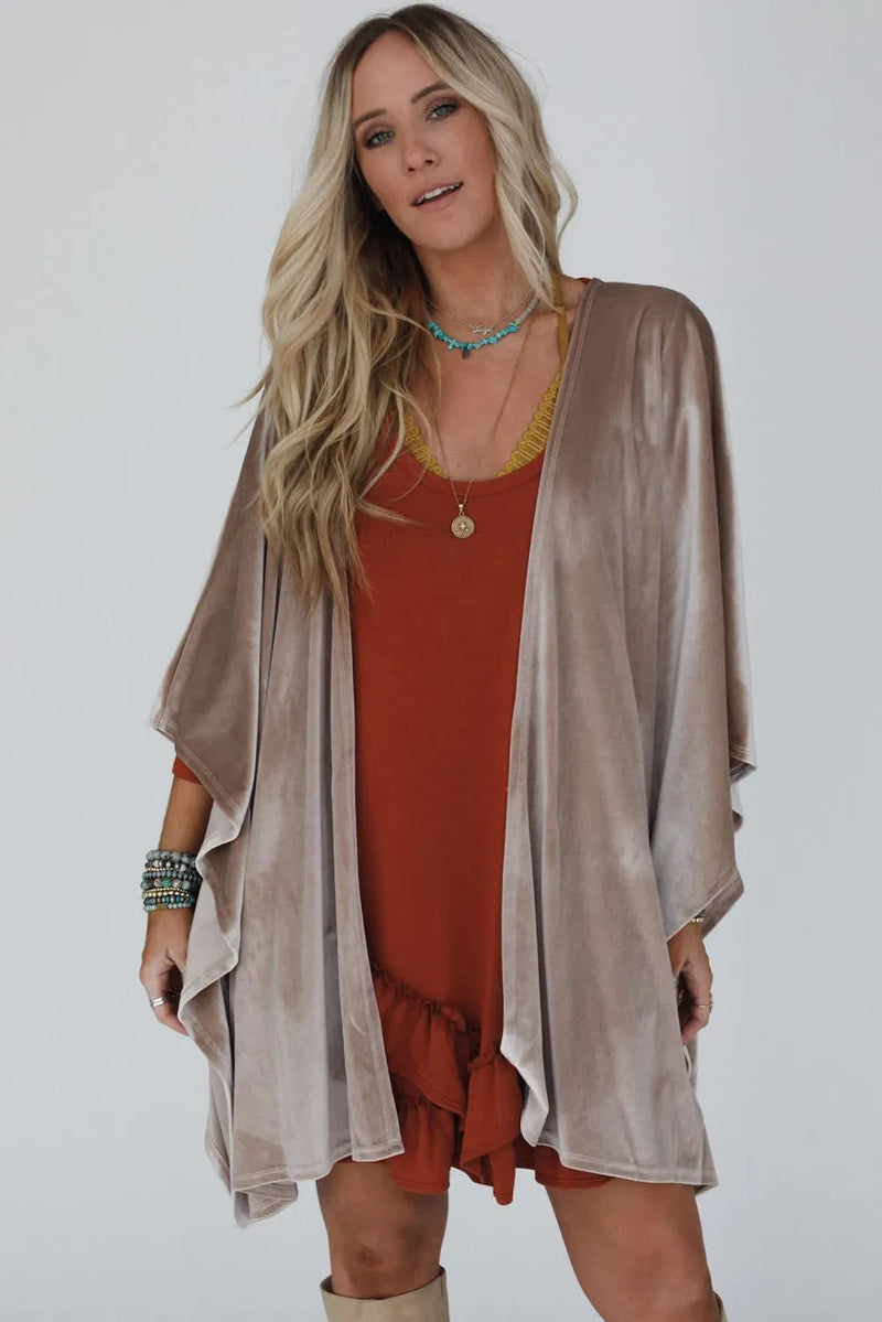 Velvet Open-Front Draped Kimono