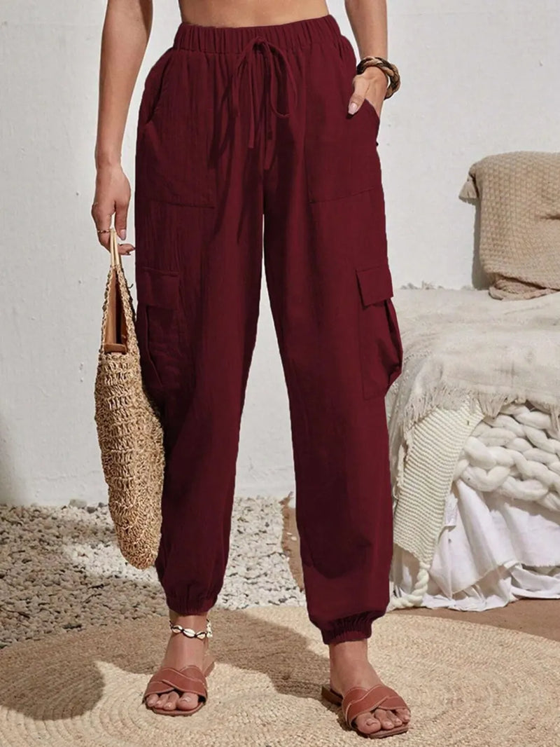 Drawstring Joggers with Cargo Pockets 1