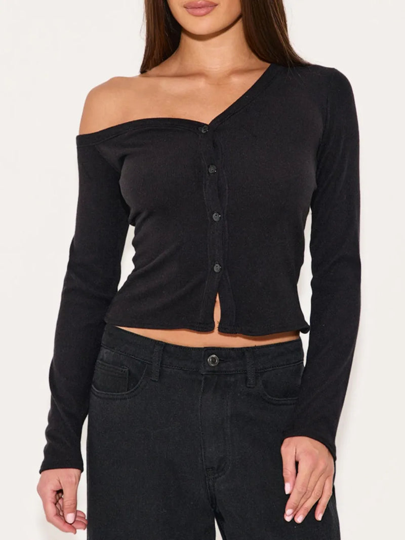 Asymmetrical Neck Button Up Cardigan 5
