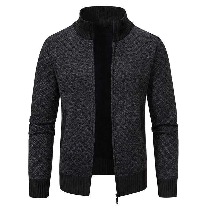 Griffin Plaid Knit Zip Cardigan — Black