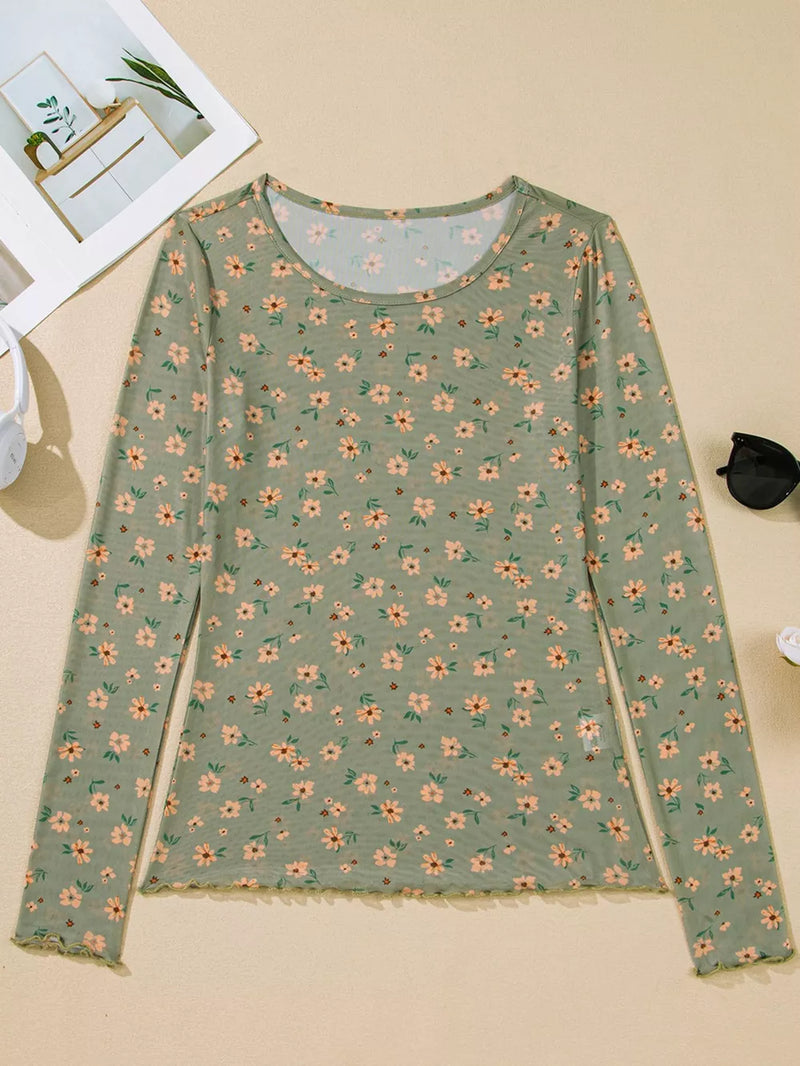Floral Print Mesh Long Sleeve Top 7
