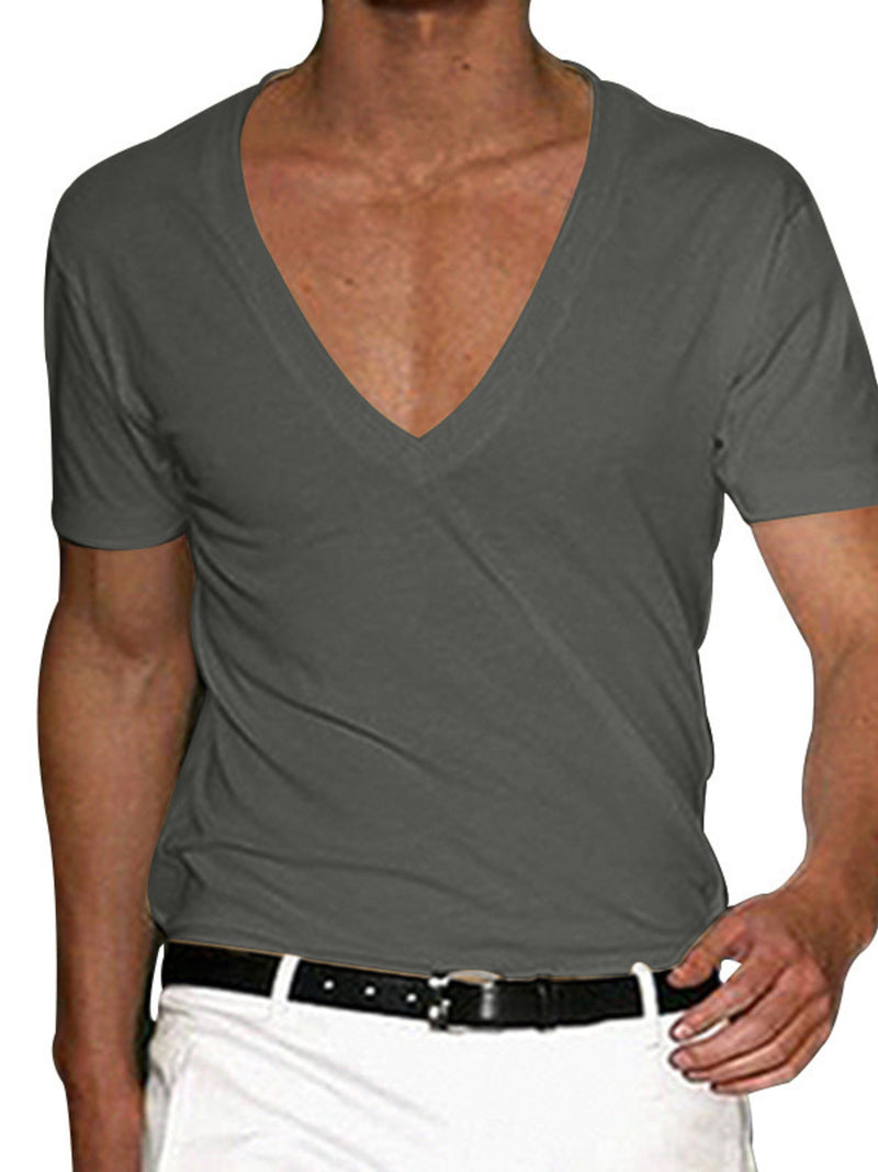 Men's Plus Size Deep V-Neck Slim Fit T-Shirt | Hazel & June Dark Gray