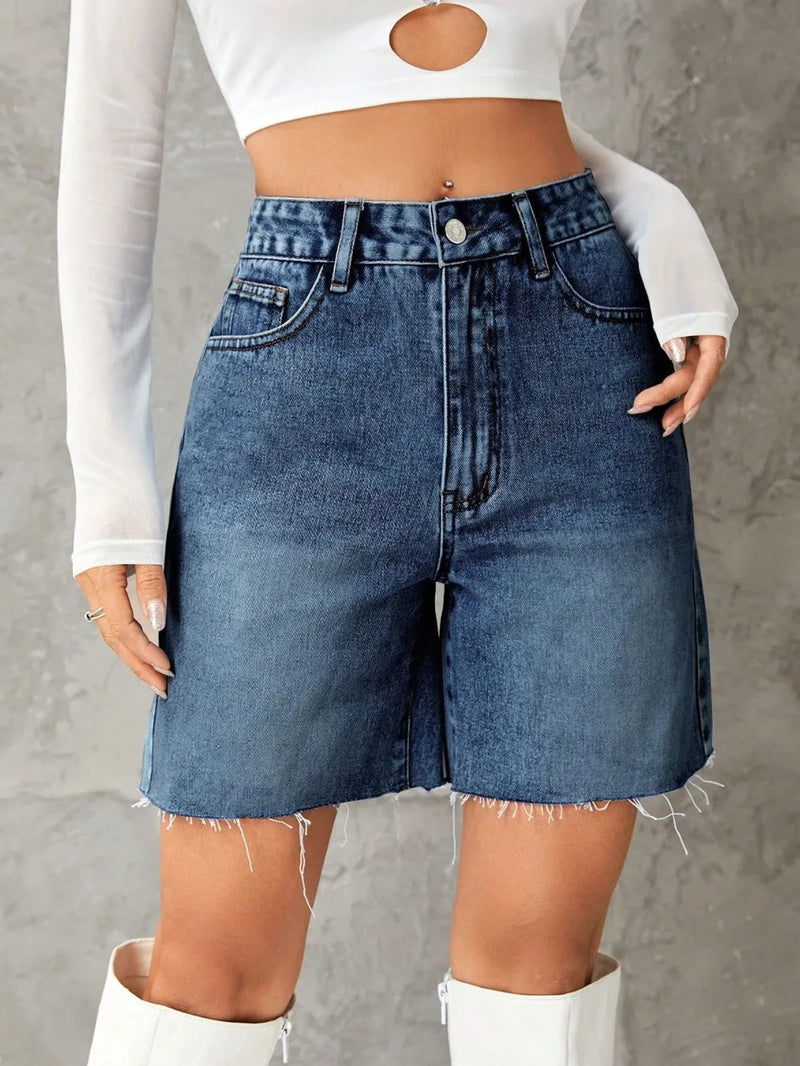 Frayed Hem Denim Shorts 1