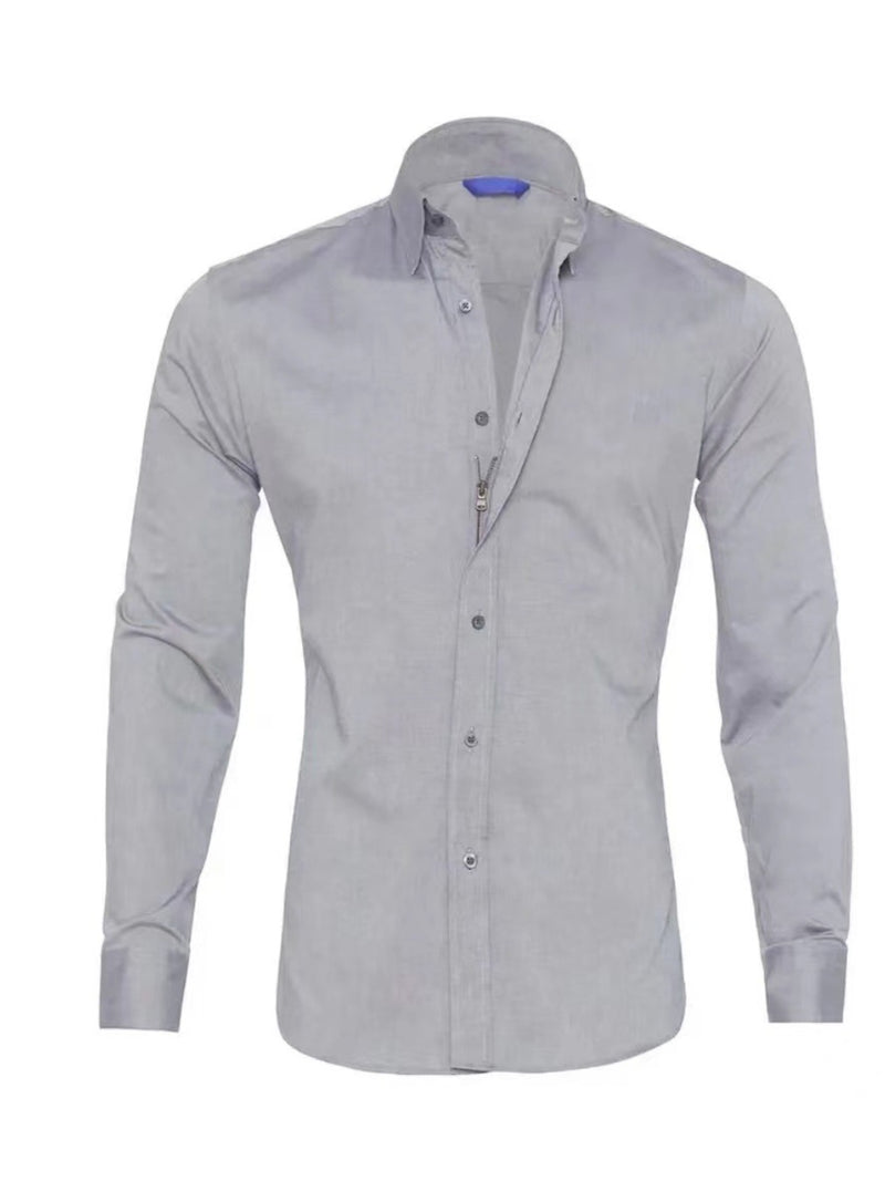 Men's Full Size Classic Button-Down Long Sleeve Business Shirt Plus Size | Hazel & June Gray