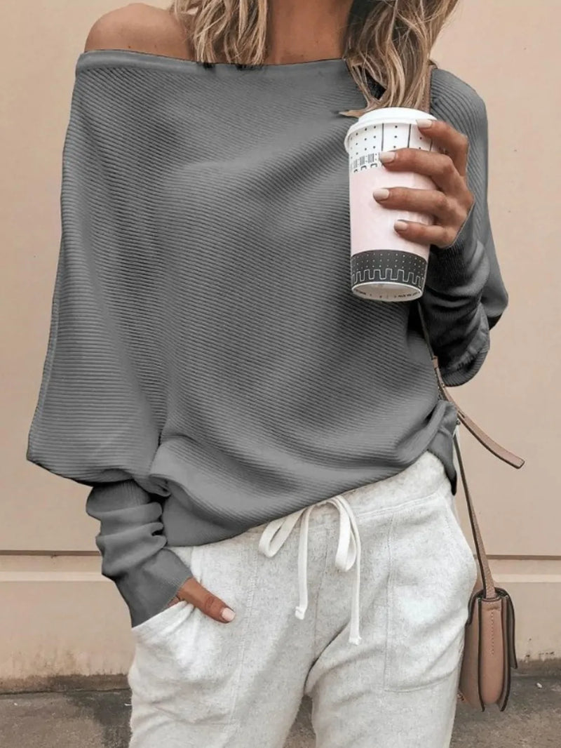 Single Shoulder Ribbed Knit Top | Hazel & June Grey
