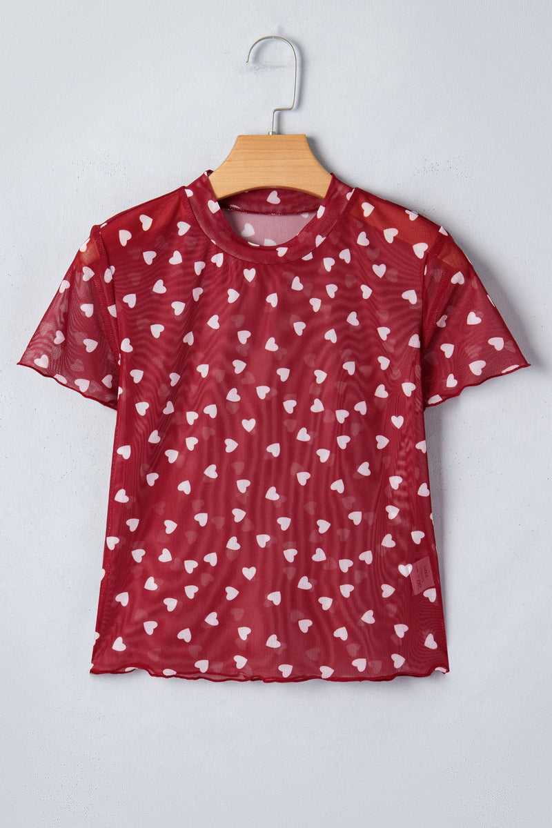 Sheer Heart Print Fitted Top 4