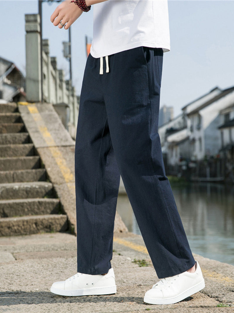 Men's Plus Size Loose Fit Drawstring Casual Pants Navy Blue