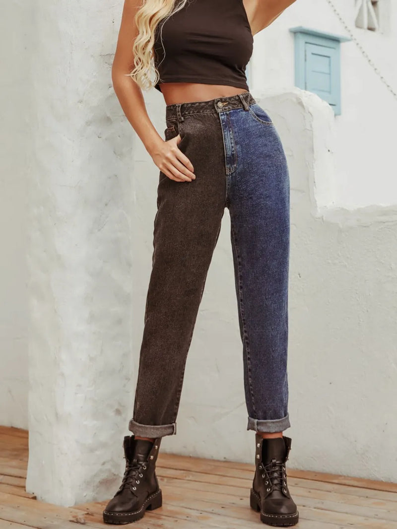 Two Tone Straight Leg Jeans 5